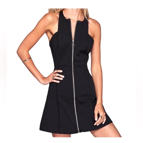 Free People Cocktail Black A Line Zip Up Mini Dress - Picture 1 of 10